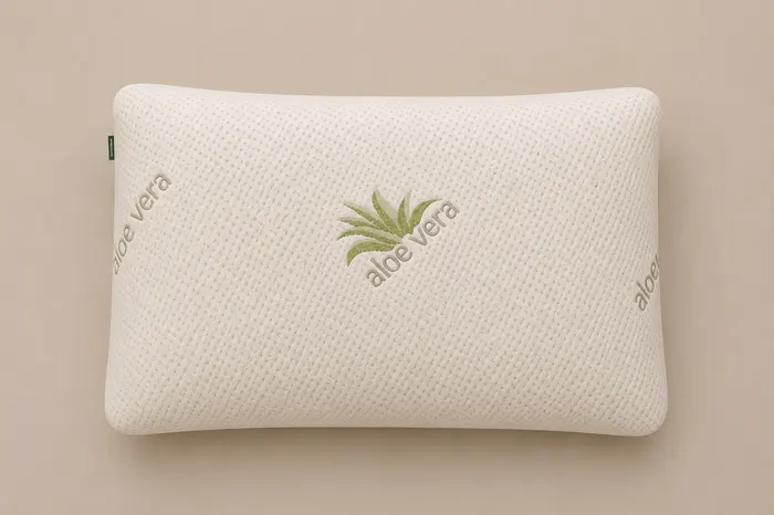 Almohada Alove Soft vista superior con bordado aloe vera